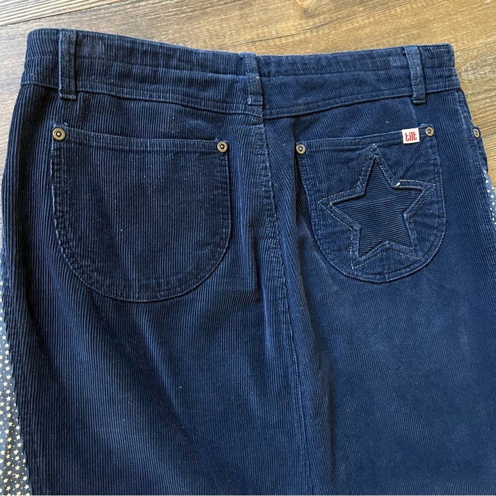 Vintage Maxi Skirt Corduroy Inverted Pleats Star Print pocket patch size medium - Picture 9 of 14